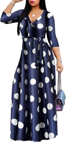 Women's Floral Maxi Dress Summer Casual V-Neck 3/4 Sleeve Long Bohemian Print Evening Party Dress in Kuwait