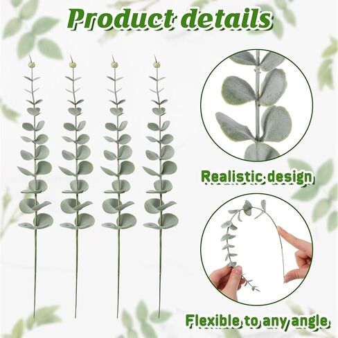 KALIONE 20 Pcs Eucalyptus Stems Artificial Flowers, Artificial Flowers for Decoration, Greenery for Vase, Faux Eucalyptus Stems for Home Office Flowers Bouquet Centerpiece Wedding Decoration in Saudi Arabia