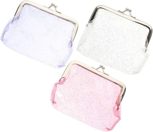3pcs Clear Coin Purse for Women Transparent Wallets with Clasp Design Change Pouches in White Purple Pink Compact Organizer for Cash Coins Earphones in Saudi Arabia