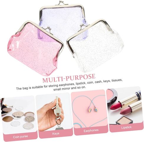 3pcs Clear Coin Purse for Women Transparent Wallets with Clasp Design Change Pouches in White Purple Pink Compact Organizer for Cash Coins Earphones in Saudi Arabia