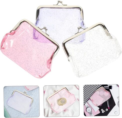 3pcs Clear Coin Purse for Women Transparent Wallets with Clasp Design Change Pouches in White Purple Pink Compact Organizer for Cash Coins Earphones in Saudi Arabia