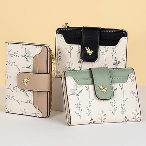 Women's Short Printed Card Bag Leather Card Holder Wallet Zipper Buckle Summer Clutch Ladies Khaki in Saudi Arabia
