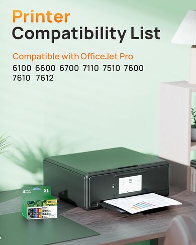 خرطوشة حبر بديلة متوافقة مع حبر E-Z لحزمة HP 932xl 933xl كومبو للاستخدام مع طابعة Officejet 6600 6100 6700 7110 7510 7610 7612 (1 أسود، 1 سماوي، 1 أرجواني، 1 أصفر) 4 عبوات in Saudi Arabia
