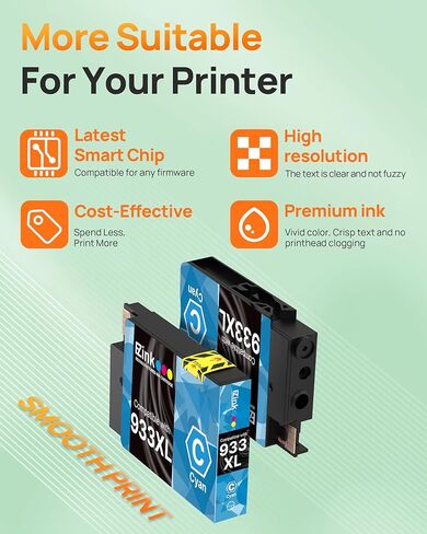 خرطوشة حبر بديلة متوافقة مع حبر E-Z لحزمة HP 932xl 933xl كومبو للاستخدام مع طابعة Officejet 6600 6100 6700 7110 7510 7610 7612 (1 أسود، 1 سماوي، 1 أرجواني، 1 أصفر) 4 عبوات in Saudi Arabia
