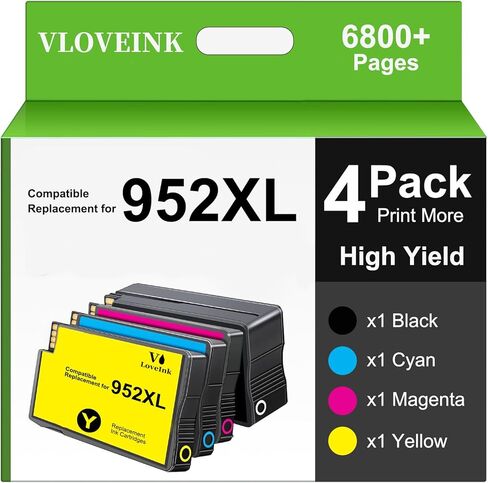 Compatible Ink Cartridges Replacement for HP 952XL Ink Cartridges Combo Pack to use with HP Officejet Pro 8710 7740 8720 8715 8210 8703 8732M Officejet 8702 Printers (4 Pack, BK/C/M/Y) in Kuwait