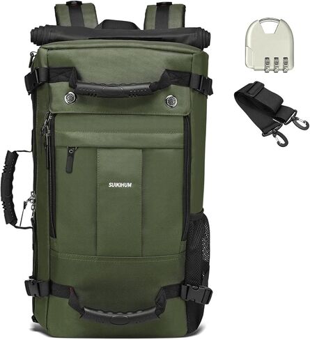 حقيبة ظهر كبيرة للسفر، حقيبة ظهر للكمبيوتر المحمول مقاس 17 بوصة، حقيبة حمل سعة 40 لترًا، مقاومة للماء ومعتمدة أثناء الطيران مع حزام كتف + قفل مضاد للسرقة للسفر غير الرسمي في الهواء الطلق، أخضر عسكري in Kuwait