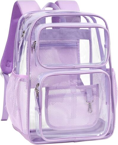 PACKISM Clear Backpack for School - 17 inch Large Heavy Duty Bookbag for girls, Reinforced See Through PVC Transparent Backpack for Students, Cute Purple (Age 12+) in Kuwait