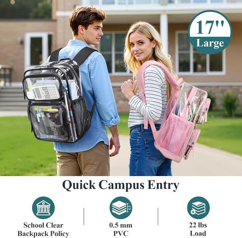 PACKISM Clear Backpack for School - 17 inch Large Heavy Duty Bookbag for girls, Reinforced See Through PVC Transparent Backpack for Students, Cute Purple (Age 12+) in Kuwait