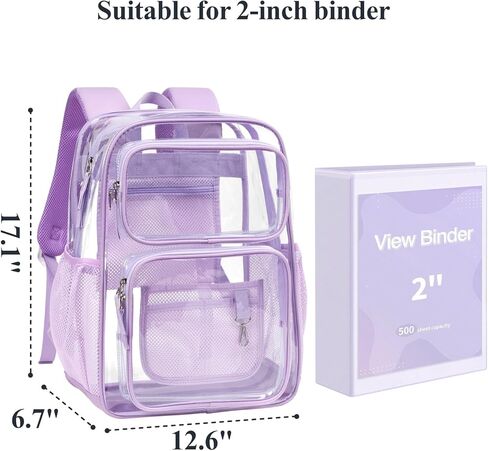 PACKISM Clear Backpack for School - 17 inch Large Heavy Duty Bookbag for girls, Reinforced See Through PVC Transparent Backpack for Students, Cute Purple (Age 12+) in Kuwait
