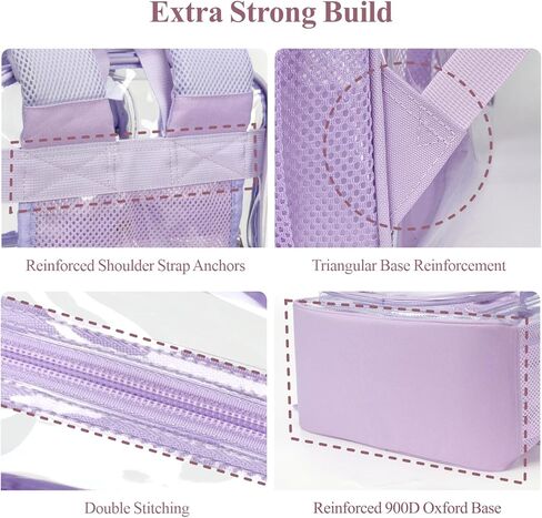 PACKISM Clear Backpack for School - 17 inch Large Heavy Duty Bookbag for girls, Reinforced See Through PVC Transparent Backpack for Students, Cute Purple (Age 12+) in Kuwait