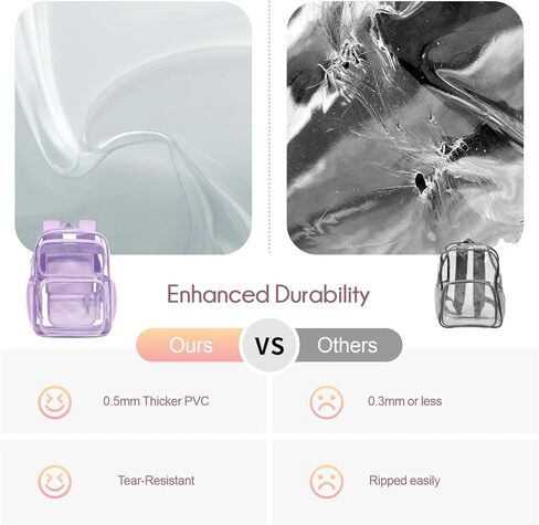 PACKISM Clear Backpack for School - 17 inch Large Heavy Duty Bookbag for girls, Reinforced See Through PVC Transparent Backpack for Students, Cute Purple (Age 12+) in Kuwait