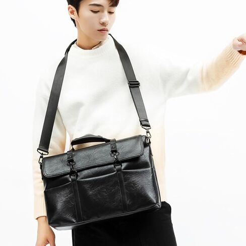MERRYHAPY Business Laptop Shoulder Bag Men’s Pu Leather Briefcase Crossbody Portfolio Bag for 14-inch Laptop Office Travel Black in Saudi Arabia