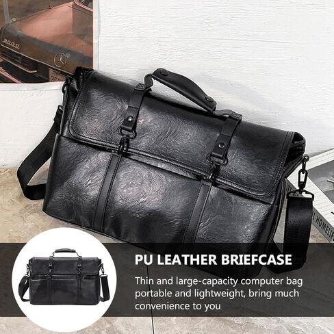 MERRYHAPY Business Laptop Shoulder Bag Men’s Pu Leather Briefcase Crossbody Portfolio Bag for 14-inch Laptop Office Travel Black in Saudi Arabia