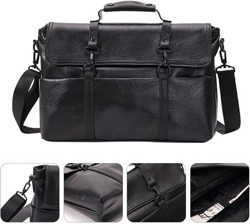 MERRYHAPY Business Laptop Shoulder Bag Men’s Pu Leather Briefcase Crossbody Portfolio Bag for 14-inch Laptop Office Travel Black in Saudi Arabia