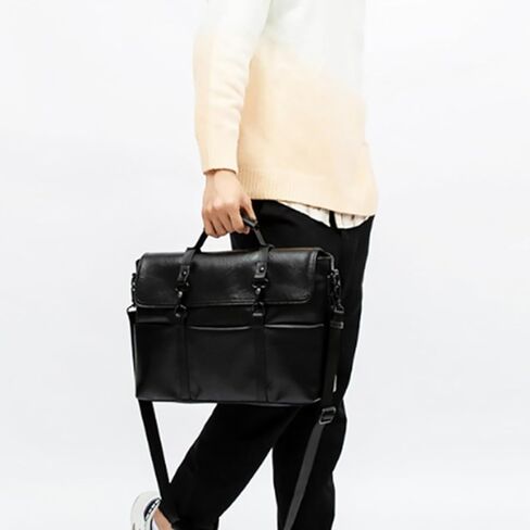 MERRYHAPY Business Laptop Shoulder Bag Men’s Pu Leather Briefcase Crossbody Portfolio Bag for 14-inch Laptop Office Travel Black in Saudi Arabia