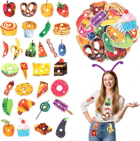 31PCS Caterpillar Costume Accessories Include 1 Caterpillar Headband 30 Self Adhesive Felt Fruits Foods Book Character Costume Accessories for 100th Day of School Reading Across America Day in Kuwait