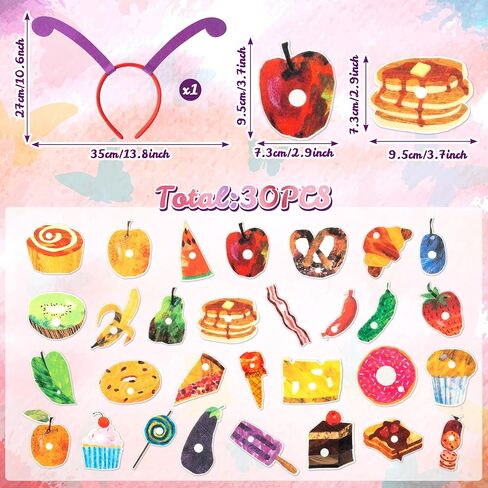 31PCS Caterpillar Costume Accessories Include 1 Caterpillar Headband 30 Self Adhesive Felt Fruits Foods Book Character Costume Accessories for 100th Day of School Reading Across America Day in Kuwait