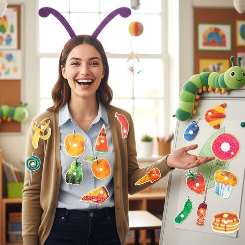 31PCS Caterpillar Costume Accessories Include 1 Caterpillar Headband 30 Self Adhesive Felt Fruits Foods Book Character Costume Accessories for 100th Day of School Reading Across America Day in Kuwait