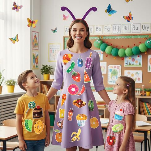 31PCS Caterpillar Costume Accessories Include 1 Caterpillar Headband 30 Self Adhesive Felt Fruits Foods Book Character Costume Accessories for 100th Day of School Reading Across America Day in Kuwait