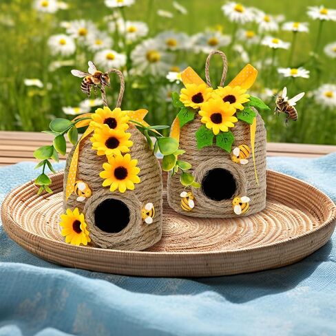 عباد الشمس خلية النحل ديكور، 2 حزمة مزرعة العسل مشط النحل ديكورات المنزل، الربيع الصيف ريفي عباد الشمس النحل تحت عنوان الزينة للمنزل، مزرعة النحل المطبخ الجدول المتدرج صينية ديكور in Kuwait