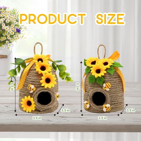 عباد الشمس خلية النحل ديكور، 2 حزمة مزرعة العسل مشط النحل ديكورات المنزل، الربيع الصيف ريفي عباد الشمس النحل تحت عنوان الزينة للمنزل، مزرعة النحل المطبخ الجدول المتدرج صينية ديكور in Kuwait