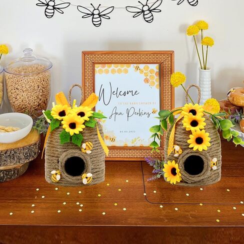 عباد الشمس خلية النحل ديكور، 2 حزمة مزرعة العسل مشط النحل ديكورات المنزل، الربيع الصيف ريفي عباد الشمس النحل تحت عنوان الزينة للمنزل، مزرعة النحل المطبخ الجدول المتدرج صينية ديكور in Kuwait