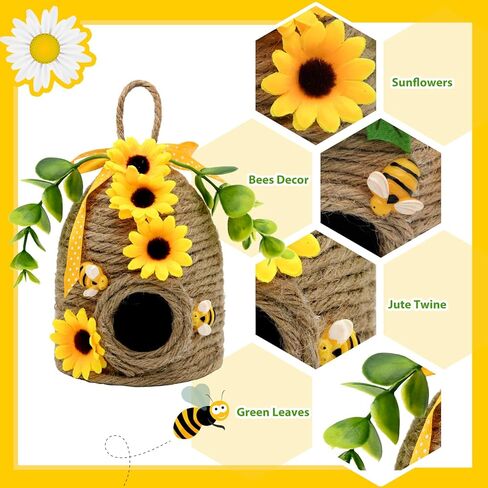 عباد الشمس خلية النحل ديكور، 2 حزمة مزرعة العسل مشط النحل ديكورات المنزل، الربيع الصيف ريفي عباد الشمس النحل تحت عنوان الزينة للمنزل، مزرعة النحل المطبخ الجدول المتدرج صينية ديكور in Kuwait
