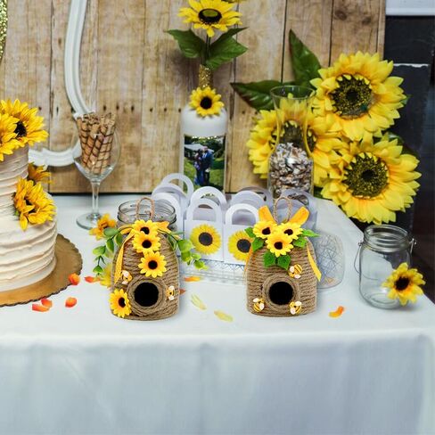 عباد الشمس خلية النحل ديكور، 2 حزمة مزرعة العسل مشط النحل ديكورات المنزل، الربيع الصيف ريفي عباد الشمس النحل تحت عنوان الزينة للمنزل، مزرعة النحل المطبخ الجدول المتدرج صينية ديكور in Kuwait