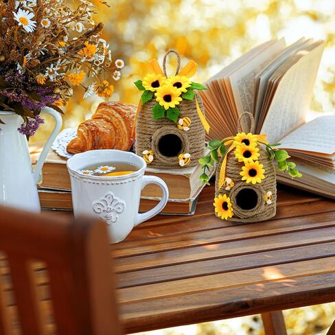 عباد الشمس خلية النحل ديكور، 2 حزمة مزرعة العسل مشط النحل ديكورات المنزل، الربيع الصيف ريفي عباد الشمس النحل تحت عنوان الزينة للمنزل، مزرعة النحل المطبخ الجدول المتدرج صينية ديكور in Kuwait