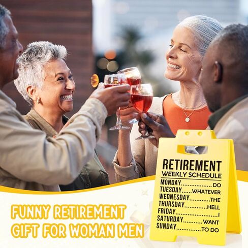 Retirement Gift for Woman Men- Funny Retirement Weekly Schedule Warning Style Yellow Sign- Best Retired Gifts for Women Men Boss Coworker Teacher Nurse, Retirement Plaque Decorations in Kuwait