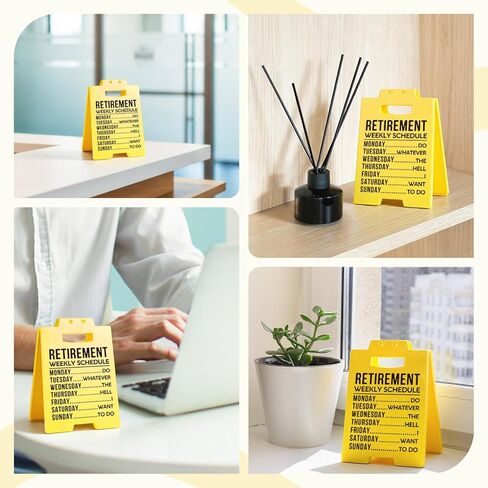 Retirement Gift for Woman Men- Funny Retirement Weekly Schedule Warning Style Yellow Sign- Best Retired Gifts for Women Men Boss Coworker Teacher Nurse, Retirement Plaque Decorations in Kuwait