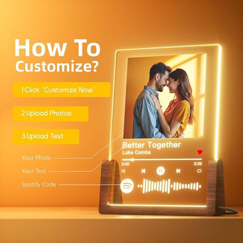 Valentines Day Gifts Personalized Spotify Plaque - Customized Photo Gift for Her Him, Acrylic Spotify Song Plaque - Custom Picture Frame Gifts for Girlfriend Boyfriend in Saudi Arabia
