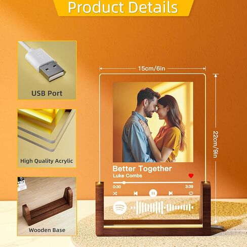 Valentines Day Gifts Personalized Spotify Plaque - Customized Photo Gift for Her Him, Acrylic Spotify Song Plaque - Custom Picture Frame Gifts for Girlfriend Boyfriend in Saudi Arabia