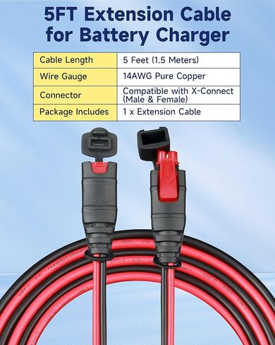5FT 14AWG GC004 Extension Cable Compatible with NOCO Genius Chargers, Heavy Duty Quick Release X-Connect Adapter for GENIUS1 GENIUS2 GENIUS5 GENIUS10 G3500 G7200 in Saudi Arabia