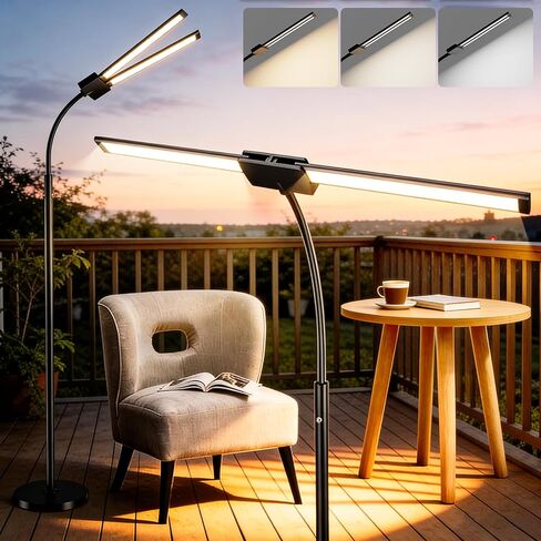 Cordless Floor Lamp LED Rechargeable - 15W Dual Head Adjustable Gooseneck Reading Light, 8000mAh Battery, Touch Control IP54 Waterproof, for Living Room, Bedroom & Emergency Lighting in Saudi Arabia