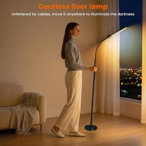 Cordless Floor Lamp LED Rechargeable - 15W Dual Head Adjustable Gooseneck Reading Light, 8000mAh Battery, Touch Control IP54 Waterproof, for Living Room, Bedroom & Emergency Lighting in Saudi Arabia
