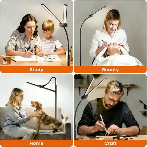 Cordless Floor Lamp LED Rechargeable - 15W Dual Head Adjustable Gooseneck Reading Light, 8000mAh Battery, Touch Control IP54 Waterproof, for Living Room, Bedroom & Emergency Lighting in Saudi Arabia