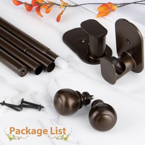 2 Pack Bronze Curtain Rods for Windows No Drilling 16 to 30 Inch, USFOOK 5/8 Inch No Drill Curtain Rod with 3M Adhesive Brackets, Apartment Friendly Drapery Rods with Round Finials in Kuwait