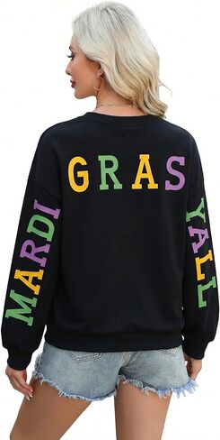 LUKYCILD Mardi Gras Sweatshirt for Women: Mardi Gras Yall Letter Print Sweatshirts New Orleans Outfits Holiday Tee Tops in Kuwait