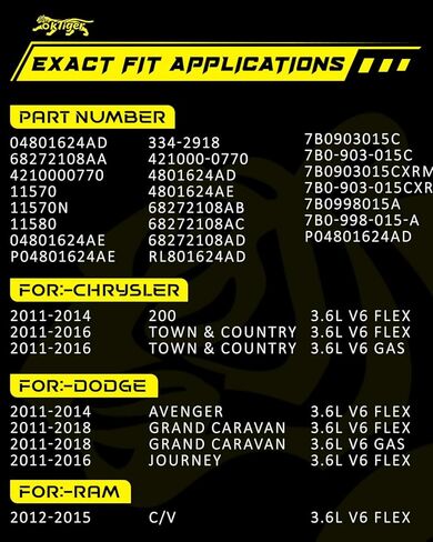 Oktiger Upgraded Alternator for Chrysler Town and Country 2011 2012 2013 2014 2015 2016 3.6L, for Dodge Grand Caravan 2011-2018, Journey Avenger, 12V 160A Clockwise 6-Groove Pulley, OE 04801624AD in Kuwait