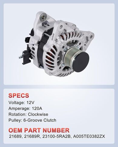 23100-5RA2B Alternator 12V 120 Amp Compatible with Nissan Versa L4 1.6L 2020 2021 2022, Kicks L4 1.6L 2020 2021 2022 2023 in Kuwait