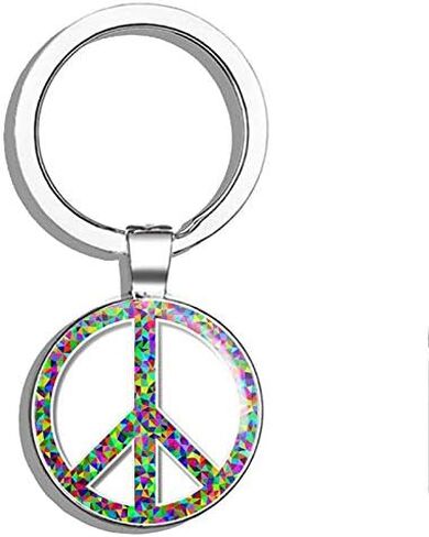 Peace Sign Colorful Mosaic Metal Round Metal Key Chain Keychain Ring in Saudi Arabia