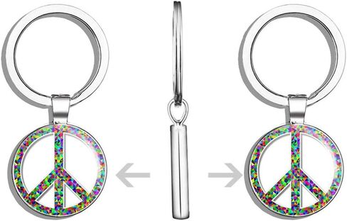 Peace Sign Colorful Mosaic Metal Round Metal Key Chain Keychain Ring in Saudi Arabia