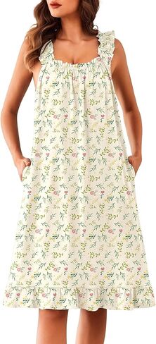 Ekouaer Nightgowns for Women with Pockets Sleeveless Ruffle Tank Night Gowns Floral House Dress Victorian Mumu Dress S-3XL in Saudi Arabia