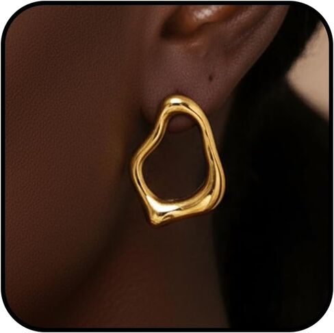 Irregular Gold Earrings for Women Chunky Funky Gold Silver Irregular Shape Stud Earrings Lightweight Hypoallergenic Jewelry Daily Costume Accessories for Women in Kuwait