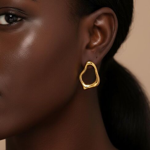 Irregular Gold Earrings for Women Chunky Funky Gold Silver Irregular Shape Stud Earrings Lightweight Hypoallergenic Jewelry Daily Costume Accessories for Women in Saudi Arabia