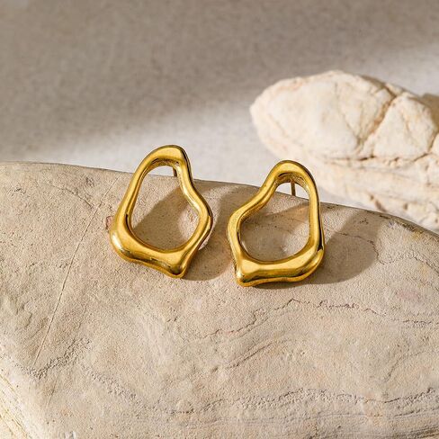 Irregular Gold Earrings for Women Chunky Funky Gold Silver Irregular Shape Stud Earrings Lightweight Hypoallergenic Jewelry Daily Costume Accessories for Women in Saudi Arabia