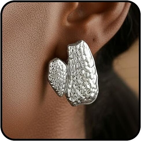 Irregular Gold Earrings for Women Chunky Funky Gold Silver Irregular Shape Stud Earrings Lightweight Hypoallergenic Jewelry Daily Costume Accessories for Women in Saudi Arabia