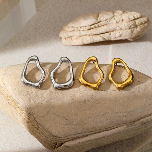 Irregular Gold Earrings for Women Chunky Funky Gold Silver Irregular Shape Stud Earrings Lightweight Hypoallergenic Jewelry Daily Costume Accessories for Women in Saudi Arabia
