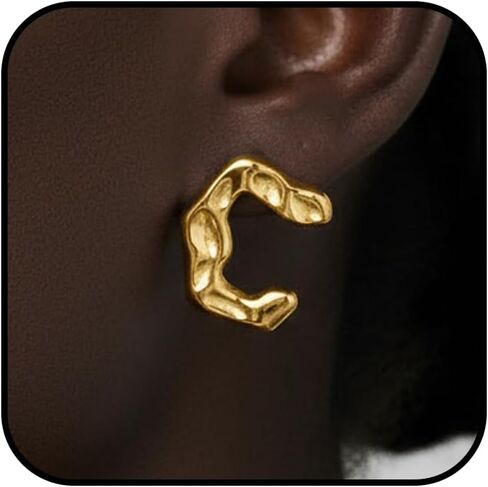 Irregular Gold Earrings for Women Chunky Funky Gold Silver Irregular Shape Stud Earrings Lightweight Hypoallergenic Jewelry Daily Costume Accessories for Women in Saudi Arabia